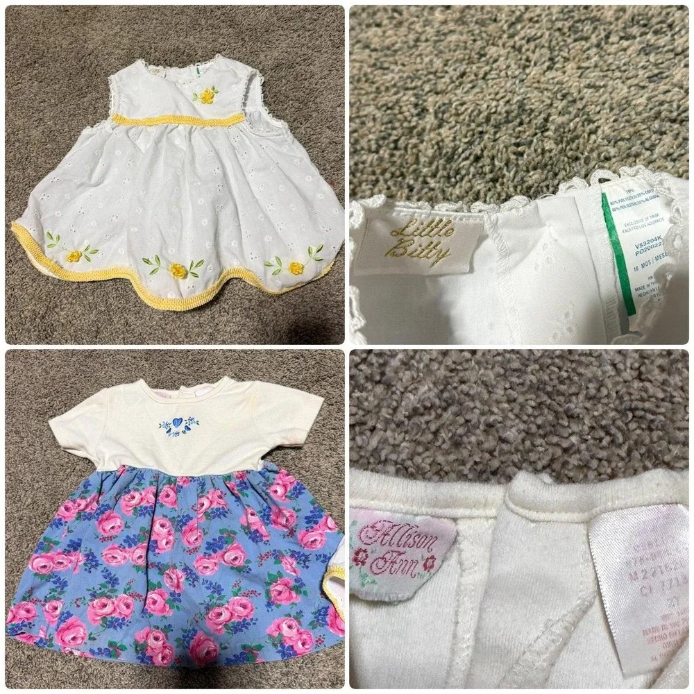 Vintage Baby Girl Dress Lot 8 Pieces 0-18M Floral Embroidered Lace Cottagecore